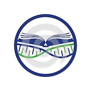 DNA book vector logo design. Genetical book vector logo template.
