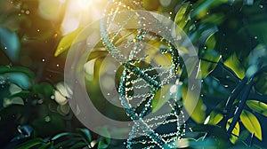 DNA chain on a background of plants. Selective focus.