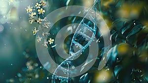 DNA chain on a background of plants. Selective focus.