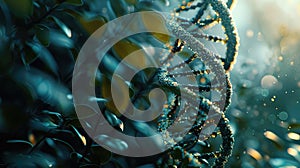 DNA chain on a background of plants. Selective focus.