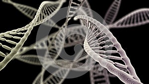 DNA chains close up on the black background