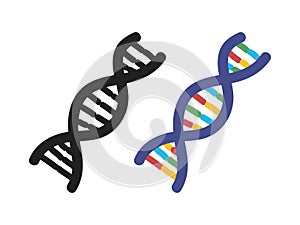 DNA clipart cartoon style. Simple DNA helix silhouette and color doodle flat vector illustration hand drawn doodle. DNA molecule