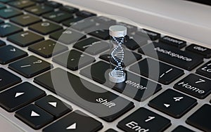 DNA 3d icon on laptop keyboard, DNA research concept, online genotype testing, 3d rendering photo