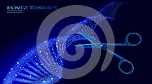 DNA 3D structure editing medicine concept. Low poly polygonal triangle gene therapy cure genetic disease. GMO