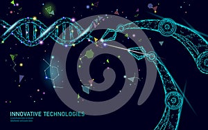 DNA 3D structure editing medicine concept. Low poly polygonal triangle gene therapy cure genetic disease. GMO