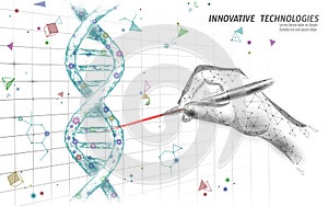 DNA 3D structure editing medicine concept. Low poly polygonal triangle gene therapy cure genetic disease. GMO