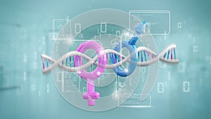 DNA with data and male and female symbol - 3d rendering