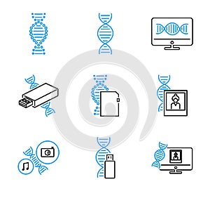 DNA data storage outline vector icons collection set