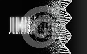 DNA decode, biological, genetic decoding concept. Genom map. The DNA strand, nucleic acid double helix, is read and converted into