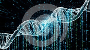 DNA Double Helix with Binary Code Background