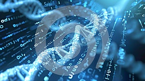 DNA double helix with binary code background in digital science concept