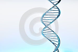 DNA double helix, blue glossy material, white gradient background