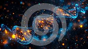 A dna double helix of a DNA molecule on a dark background