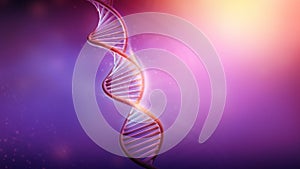 DNA Double Helix model on violet background, 3D render.