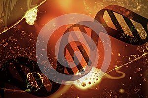 DNA double helix strand on abstract glowing background. 3d render of DNA structure