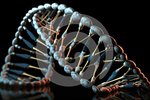 dna double helix, twisted and tightly coiled, with the bases facing outward
