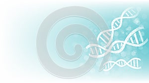 DNA double helix on white and blue background.