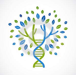 DNA, genetic icon - tree with green leaves