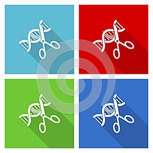 Dna, genetic modification icon set, flat design vector illustration in eps 10 for webdesign and mobile applications in four color