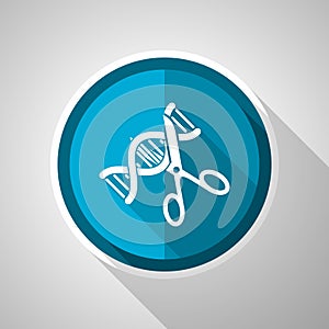 Dna, genetic modification symbol, flat design vector blue icon with long shadow