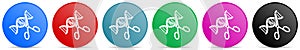 Dna, genetic modification vector icons, set of circle gradient buttons in 6 colors options for webdesign and mobile applications