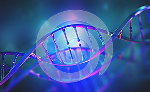 DNA genome research. Bright neon light. DNA molecule structure