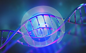 DNA genome research. Bright neon light. DNA molecule structure photo