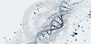 DNA helix 3D illustration. Mutations under microscope. Decoding genome