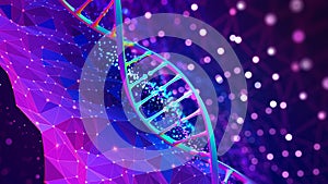 DNA helix 3D illustration. Mutations under microscope. Decoding genome