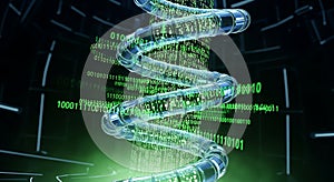 DNA Helix with Binary Code Digitalization and Futuristic Technology, Science and Data