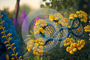 DNA helix created from flowers created with generative AI technology