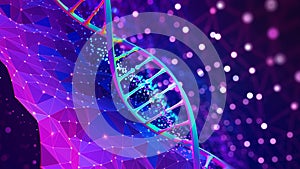 DNA helix 3D illustration. Mutations under microscope. Decoding genome photo