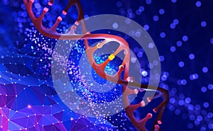 DNA helix 3D illustration. Mutations under microscope