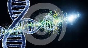 DNA Helix with Digital Data Stream and Binary Code
