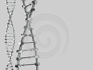 DNA Helix with gear instead molecules transmitted. Genetic modify science and medicine concept 3d illustration