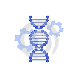 DNA helix with geers, flat vector illustration isolated on white background.