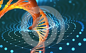 DNA helix. Innovative technologies in research of the human genome. Artificial intelligence in the medicine of the future