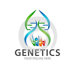 DNA Helix Logo people together vector Template. Genetics Vector Design.