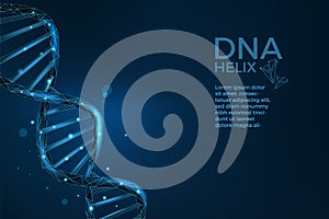 DNA helix. Medicine and biology research. Science background. Biotechnology and genomics wireframe. Chromosome molecules photo