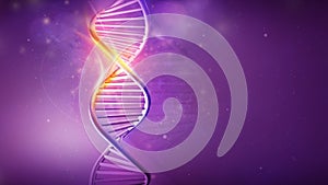 DNA helix model on a violet background, 3D render.