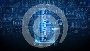 DNA helix molecule loop animation. DNA chromosome concept. Hologram elements of digital data chart. Medical. Future design.