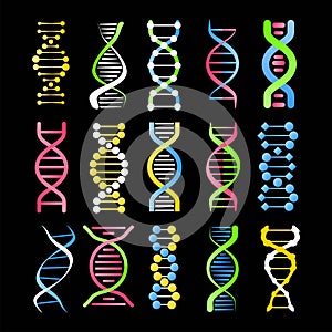 DNA helix symbol of spiral human gene cell vector color icons set