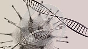 DNA helix with virus on light background