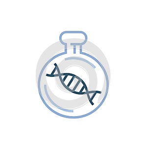 DNA heredity test. Glass flask pictogram. Medical concept.