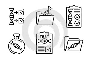 DNA heredity test icons collection. Genetic analysis report.