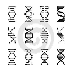 DNA icons. Genetic structure code, DNA molecule models isolated on white background. Genetic vector symbols photo