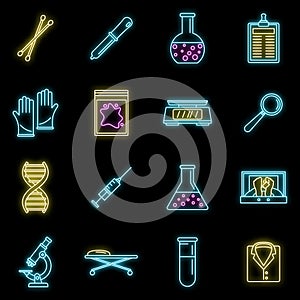 Dna investigation laboratory icons set vector neon