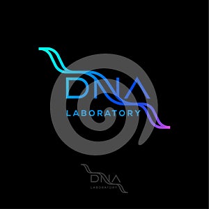 DNA laboratory emblem. DNA logo and helix fragment. Logo can use for biotechnology center.