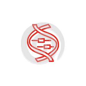 DNA Line Red Icon On White Background. Red Flat Style Vector Illustration