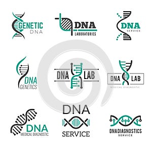 Dna logo. Genetic science symbols helix biotech vector business identity photo